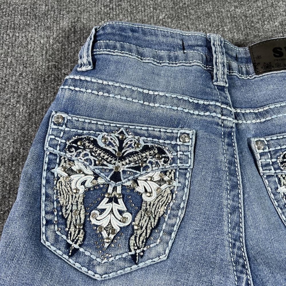 SKY Flared Jeans Women's 4 Blue Denim Embroidered Western Rhinestones Workwear - Picture 16 of 16